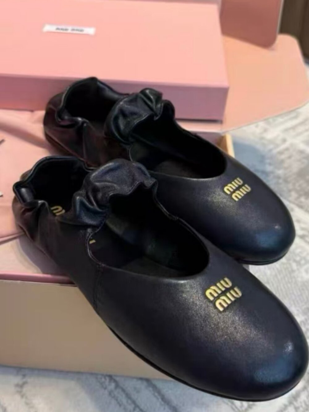 Miu Miu Black Leather Ballerina Flats - Picture 2 of 7
